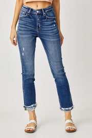 Hendrix High Rise Ankle Crop Straight Turn-Up Cuffed Jeans