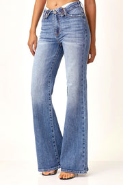 Tux Mid Rise Fold-Over Waist Wide Leg Jeans