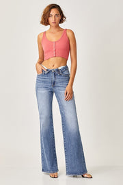 Tux Mid Rise Fold-Over Waist Wide Leg Jeans