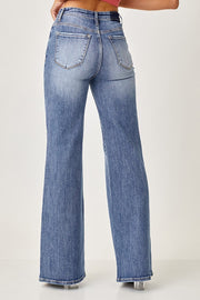 Tux Mid Rise Fold-Over Waist Wide Leg Jeans