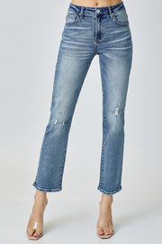 Evolution High Rise Lightly Distressed Ankle Straight Leg Jeans