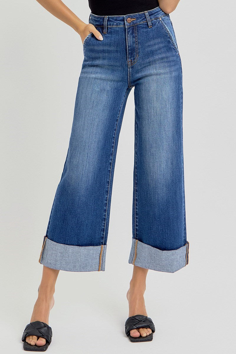 Love Bites TC High Rise Wide Cuffed Ankle Crop Jeans