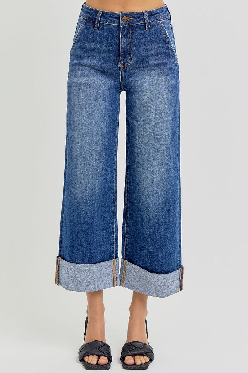 Love Bites TC High Rise Wide Cuffed Ankle Crop Jeans