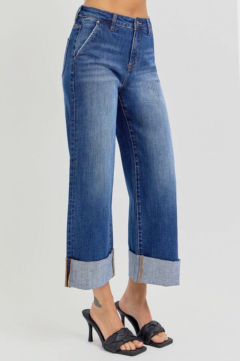 Love Bites TC High Rise Wide Cuffed Ankle Crop Jeans