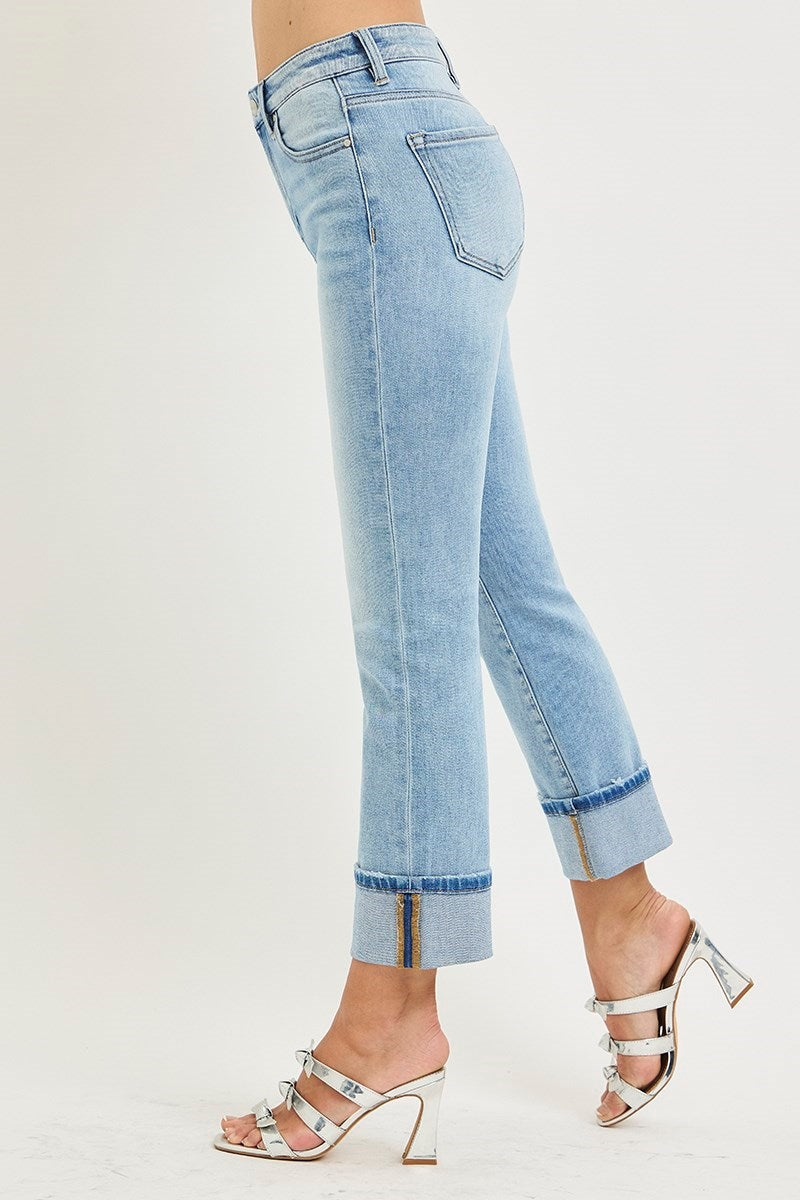 Fancy Free High Rise Straight Leg Ankle Cuffed Jeans