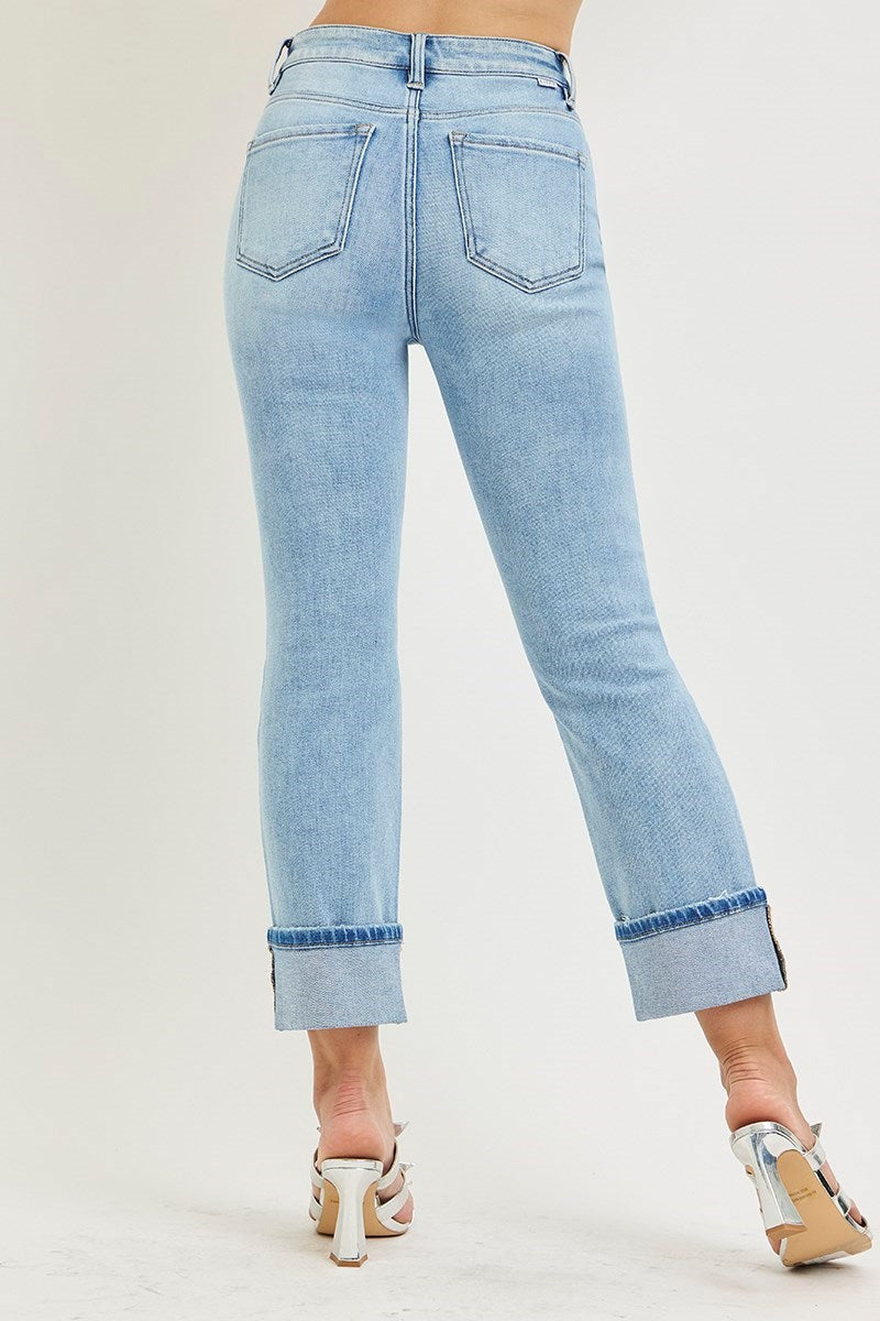 Fancy Free High Rise Straight Leg Ankle Cuffed Jeans