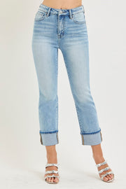 Fancy Free High Rise Straight Leg Ankle Cuffed Jeans