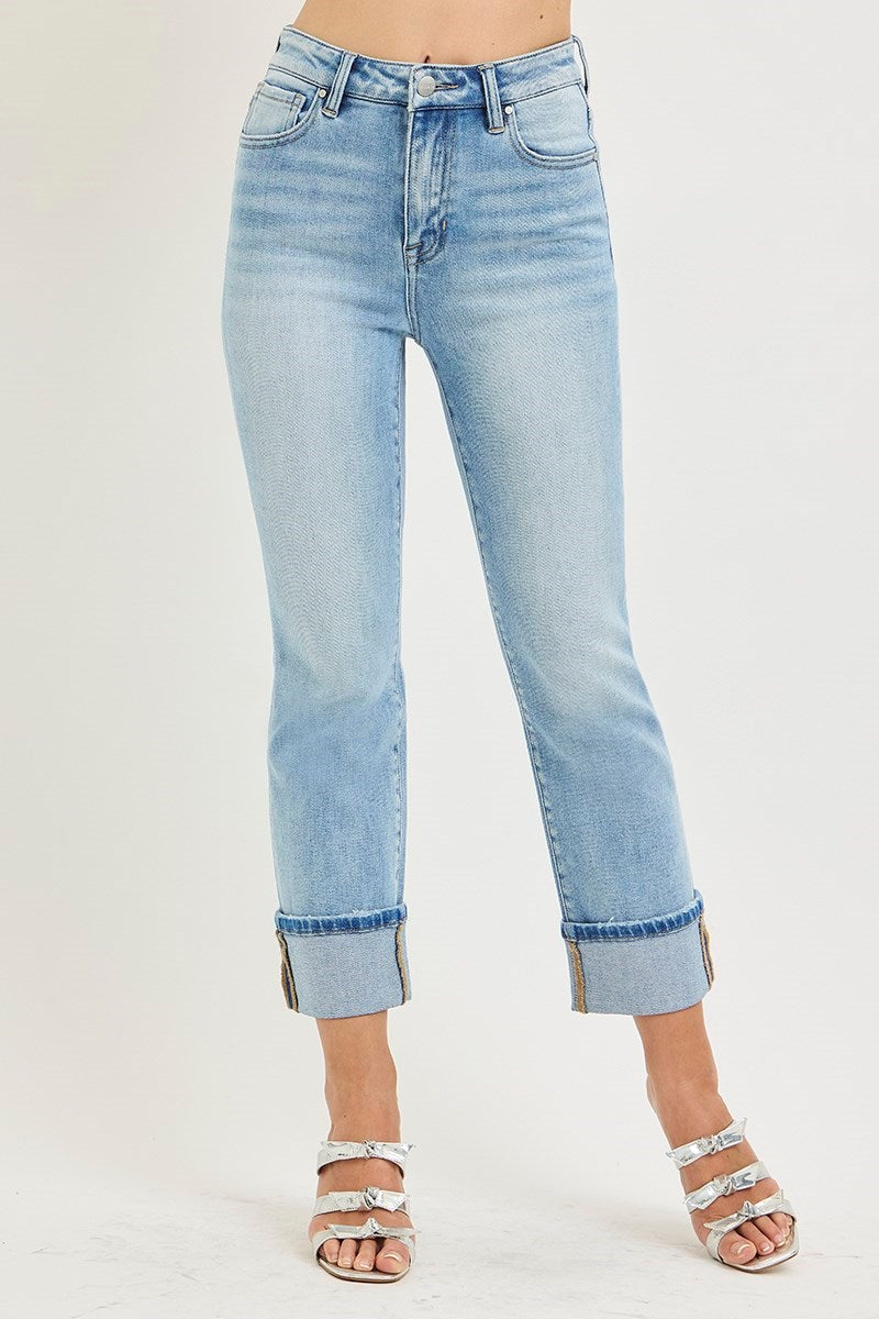 Fancy Free High Rise Straight Leg Ankle Cuffed Jeans