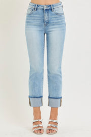 Fancy Free High Rise Straight Leg Ankle Cuffed Jeans