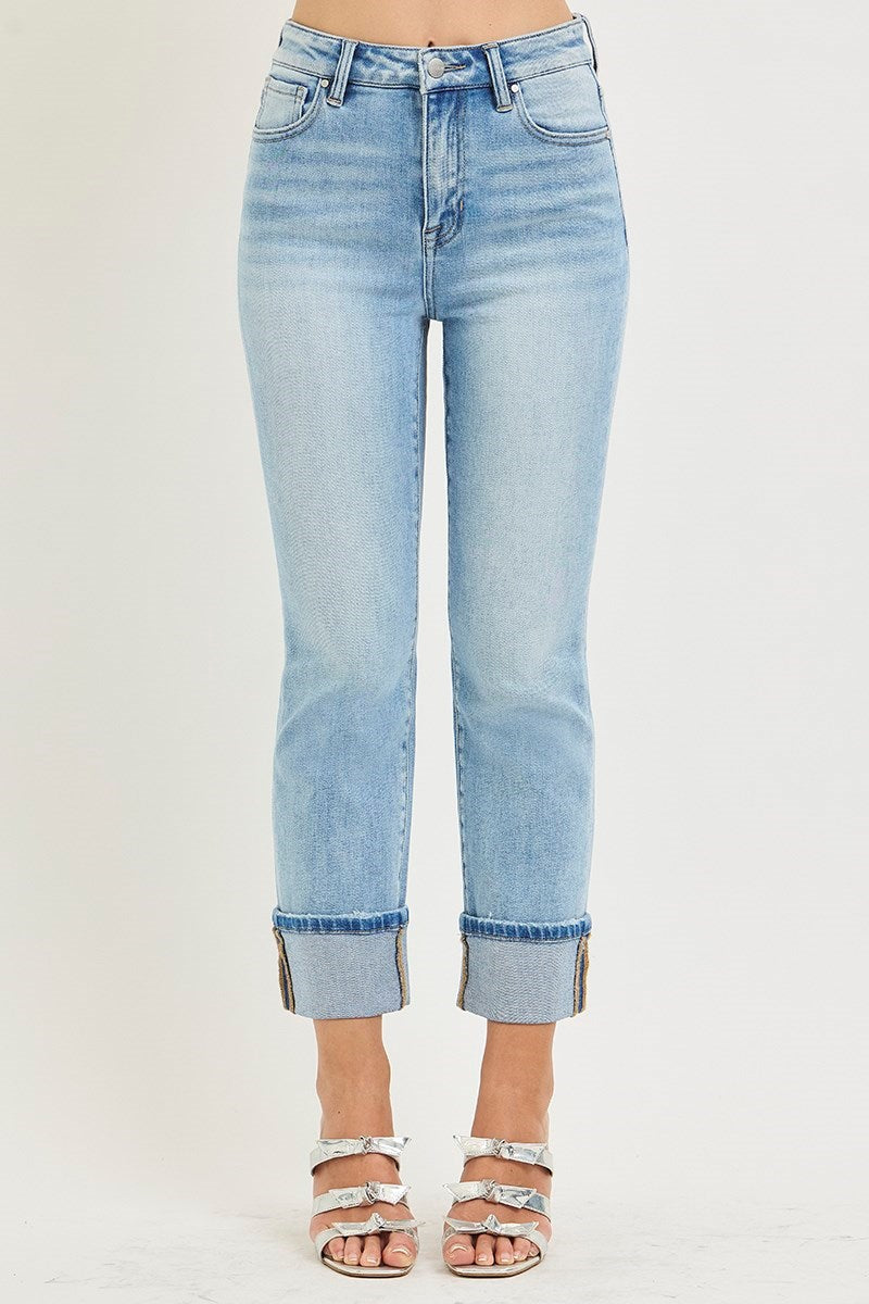 Fancy Free High Rise Straight Leg Ankle Cuffed Jeans