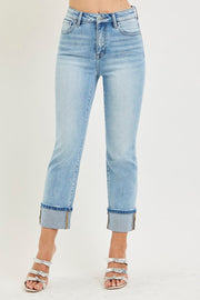 Fancy Free High Rise Straight Leg Ankle Cuffed Jeans