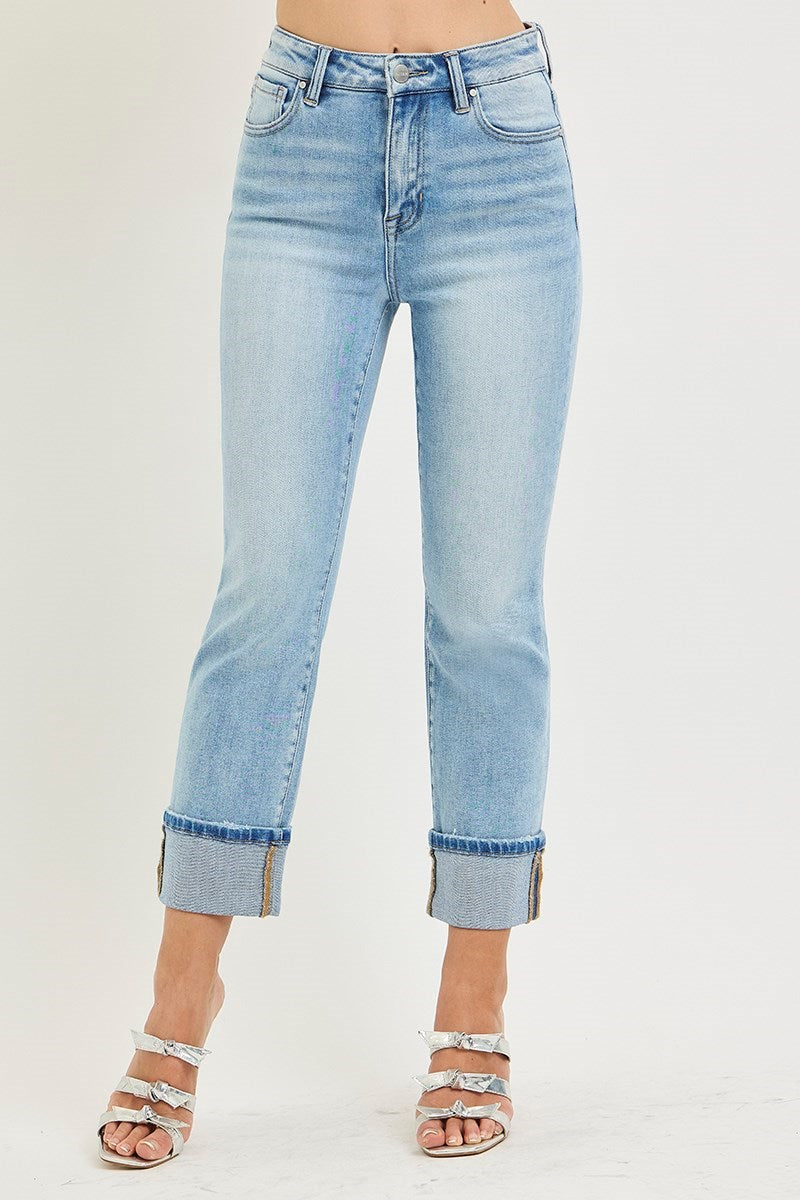 Fancy Free High Rise Straight Leg Ankle Cuffed Jeans