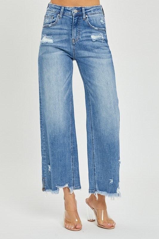 Blaze of Glory High Rise Side Slit Ankle Crop Jeans