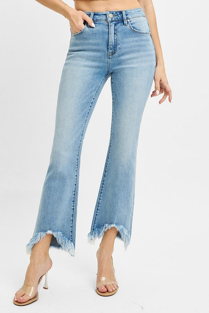 Prowess High Rise Crop Bootcut Fray Hem Jeans
