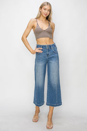 Fender High Rise Front Seam Crop Wide Leg Jeans