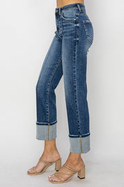Squire High Rise Ankle Straight-Wide Cuffed Jeans