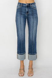 Squire High Rise Ankle Straight-Wide Cuffed Jeans