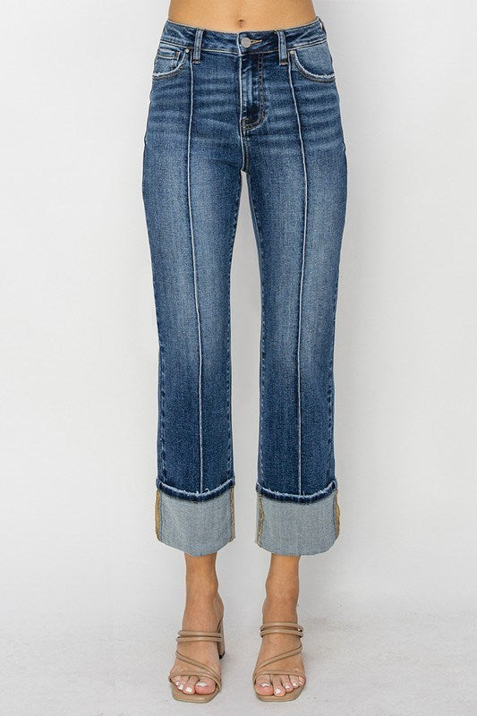 Squire High Rise Ankle Straight-Wide Cuffed Jeans