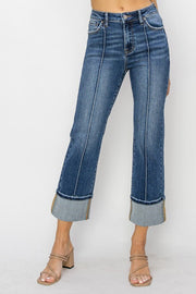 Squire High Rise Ankle Straight-Wide Cuffed Jeans