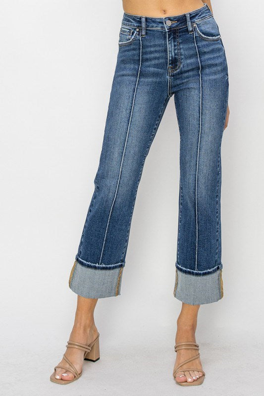 Squire High Rise Ankle Straight-Wide Cuffed Jeans