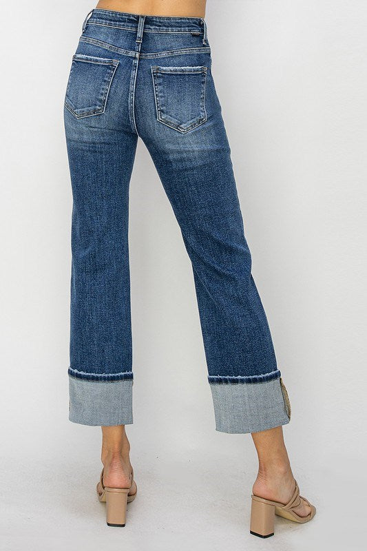 Squire High Rise Ankle Straight-Wide Cuffed Jeans