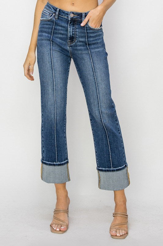 Squire High Rise Ankle Straight-Wide Cuffed Jeans