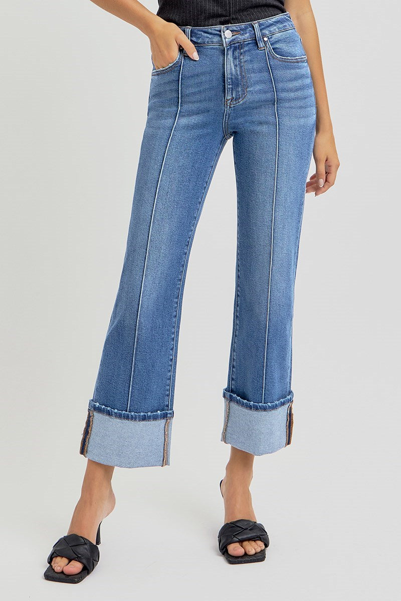 Squire High Rise Ankle Straight-Wide Cuffed Jeans