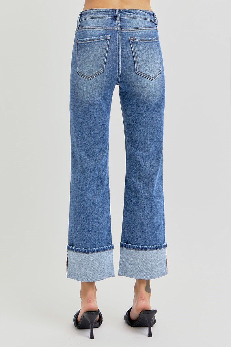 Squire High Rise Ankle Straight-Wide Cuffed Jeans