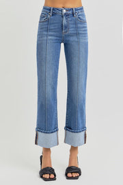 Squire High Rise Ankle Straight-Wide Cuffed Jeans