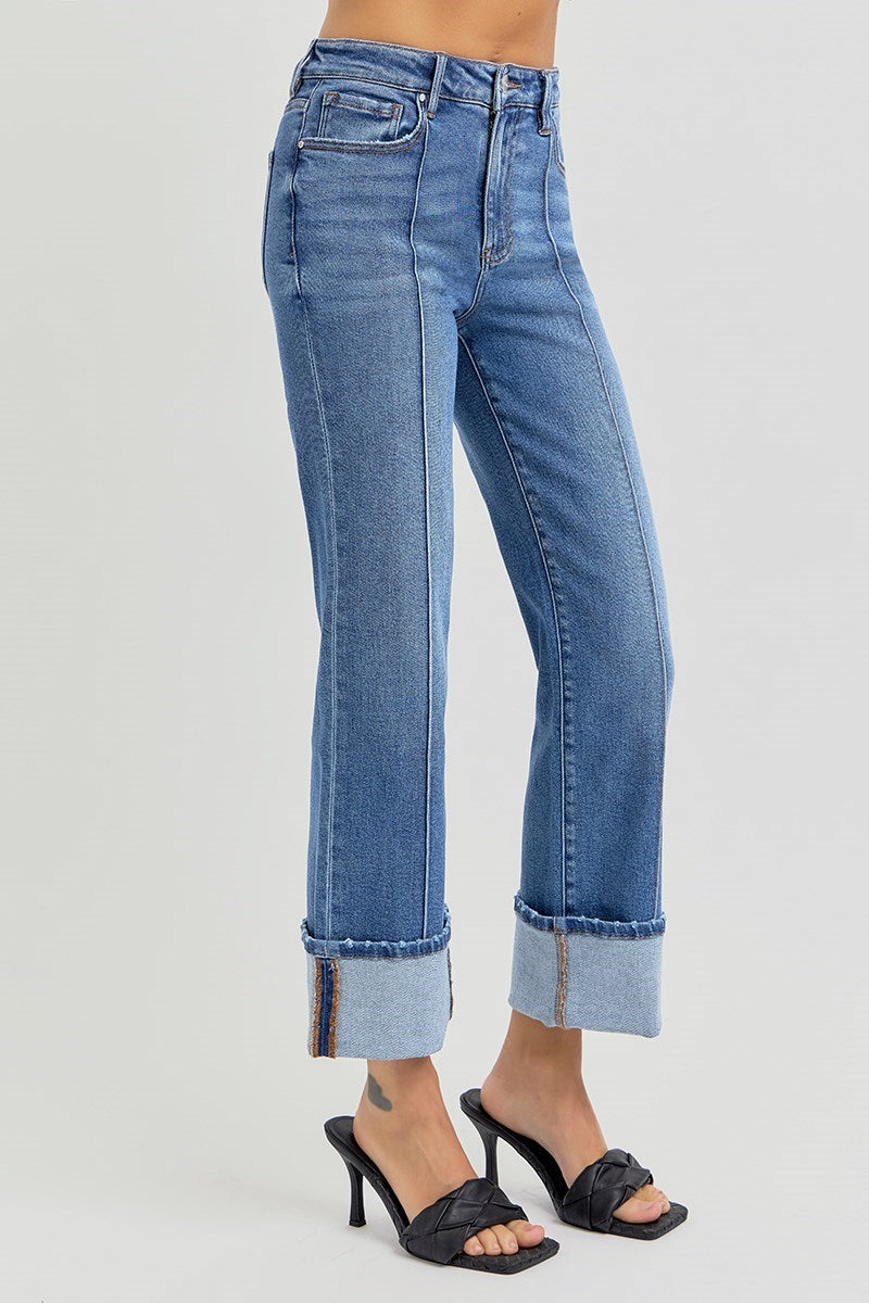 Squire High Rise Ankle Straight-Wide Cuffed Jeans