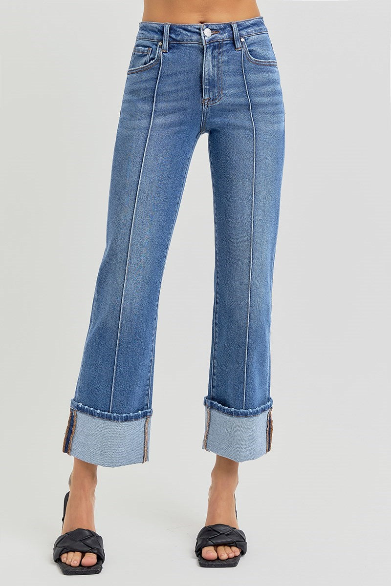 Squire High Rise Ankle Straight-Wide Cuffed Jeans