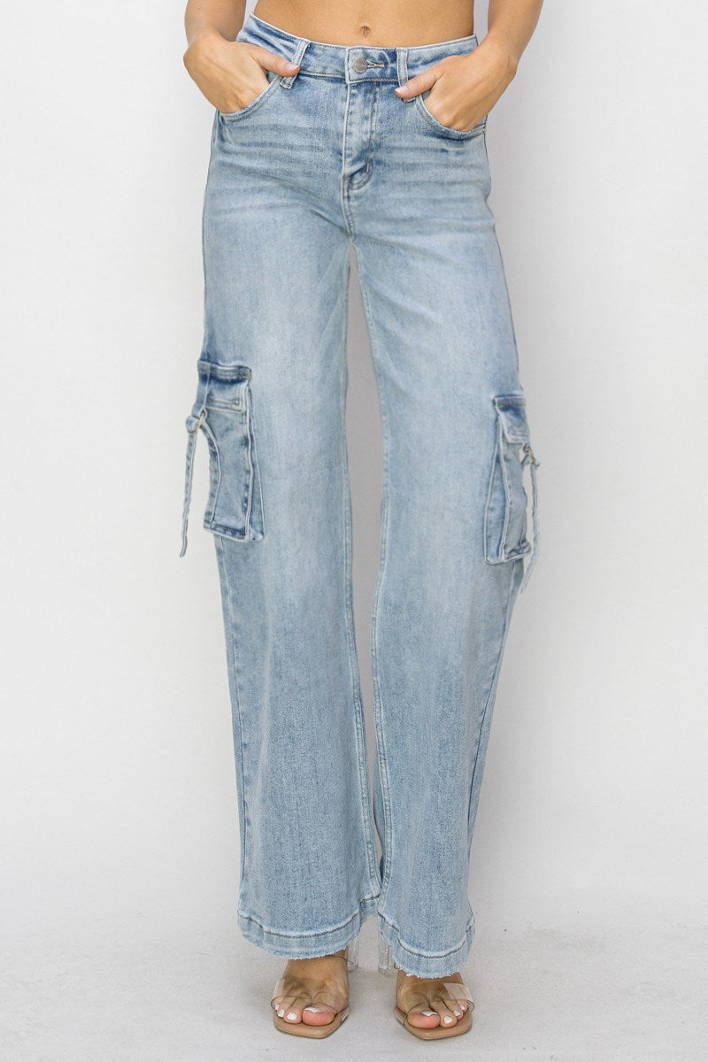 Zombie High Rise Wide Leg Cargo Jeans