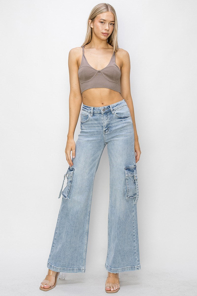 Zombie High Rise Wide Leg Cargo Jeans