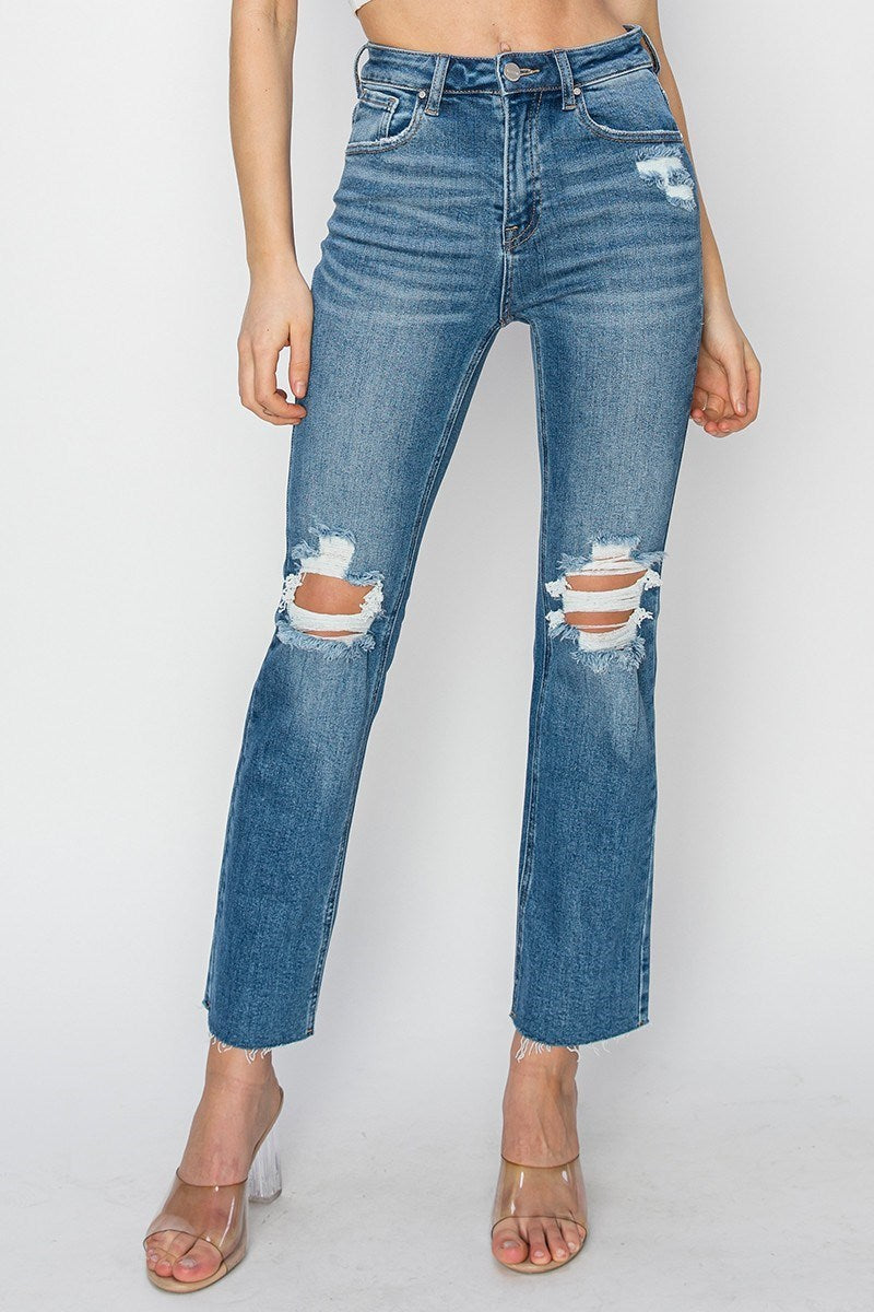 Confession High Rise Distressed Knee Ankle Jeans