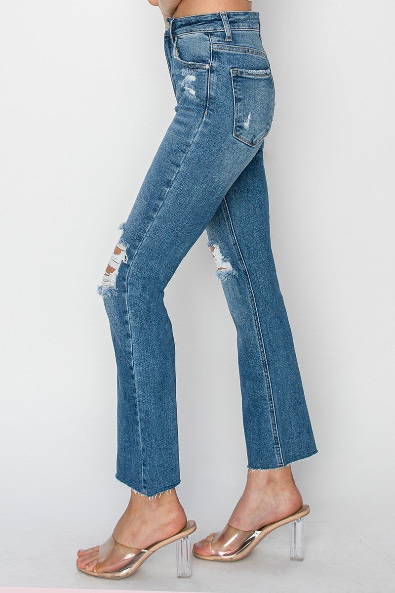 Confession High Rise Distressed Knee Ankle Jeans