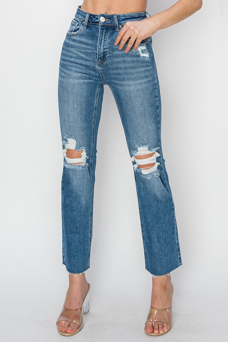 Confession High Rise Distressed Knee Ankle Jeans