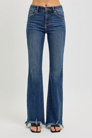 Hangin' Tough Mid Rise Frayed Hem Flare Leg Jeans