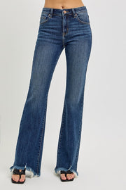 Hangin' Tough Mid Rise Frayed Hem Flare Leg Jeans