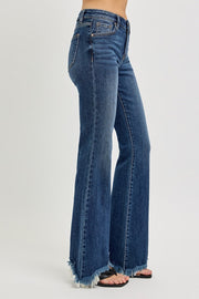 Hangin' Tough Mid Rise Frayed Hem Flare Leg Jeans