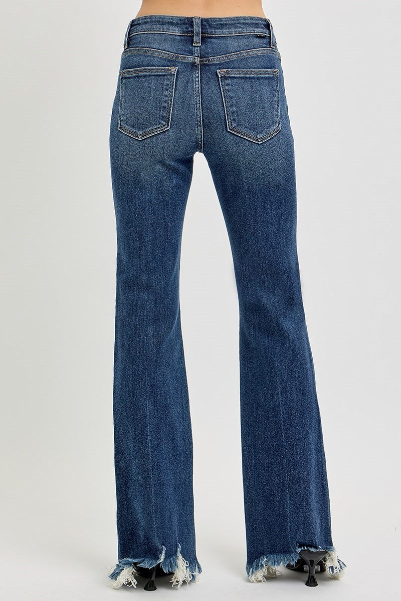 Hangin' Tough Mid Rise Frayed Hem Flare Leg Jeans