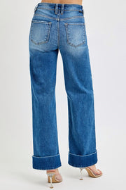 Walk This Way - High Rise Rolled Wide Cuff Jeans