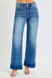 Walk This Way - High Rise Rolled Wide Cuff Jeans