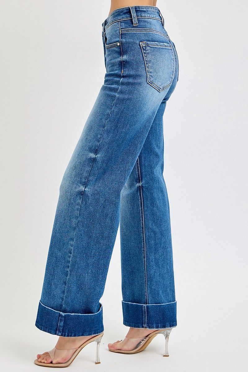 Walk This Way - High Rise Rolled Wide Cuff Jeans