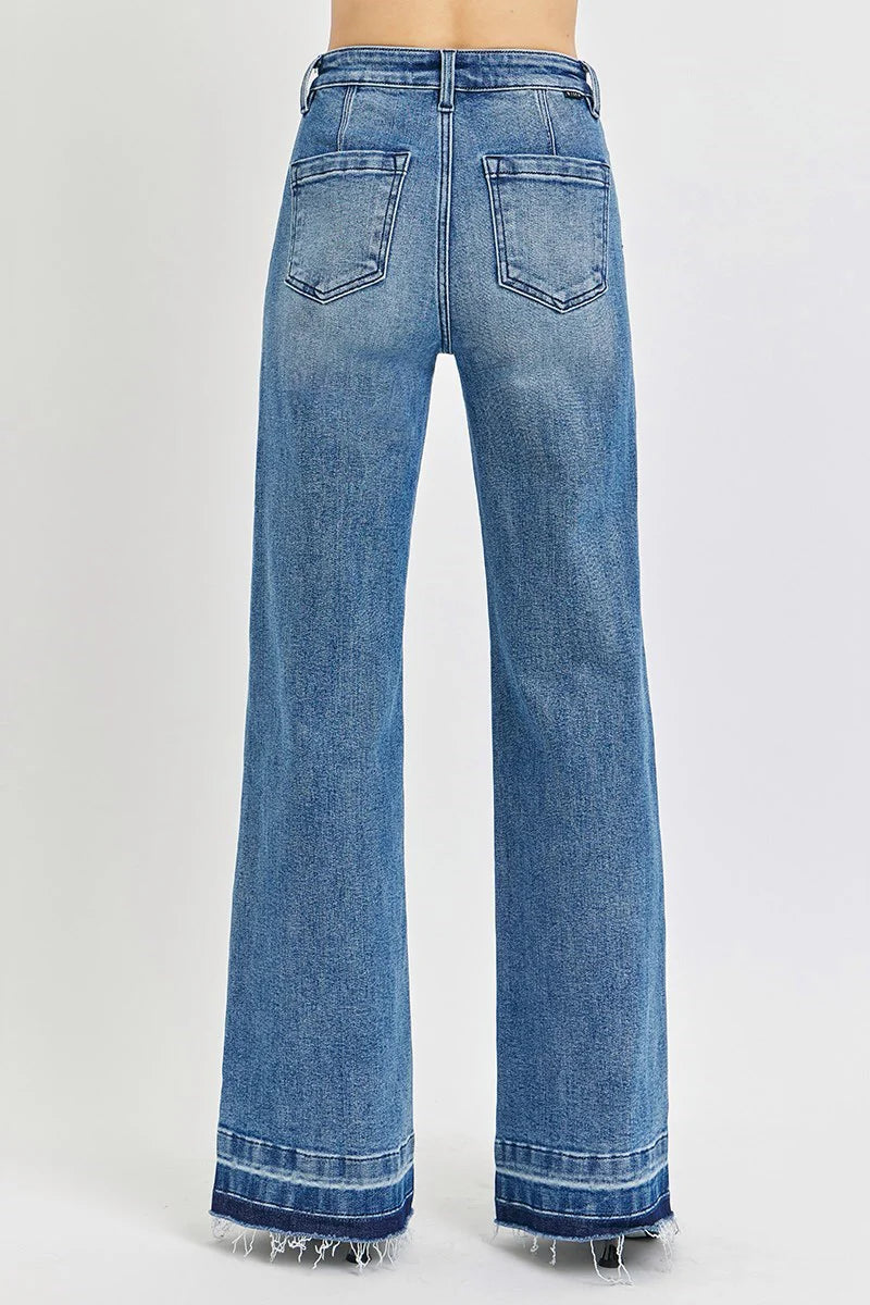 Sassy - High Rise Unrolled Hem Wide Leg Jeans