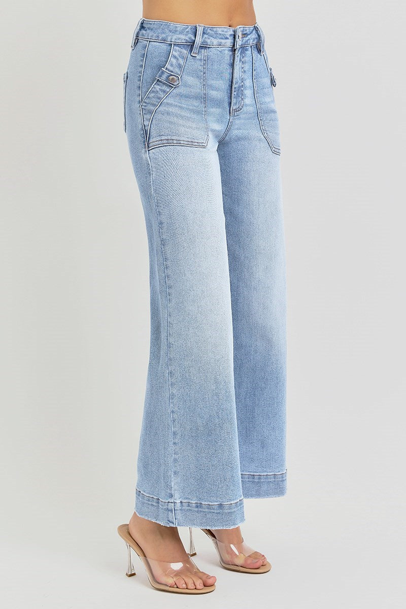 Motley High Rise Ankle Crop Wide Leg Jeans