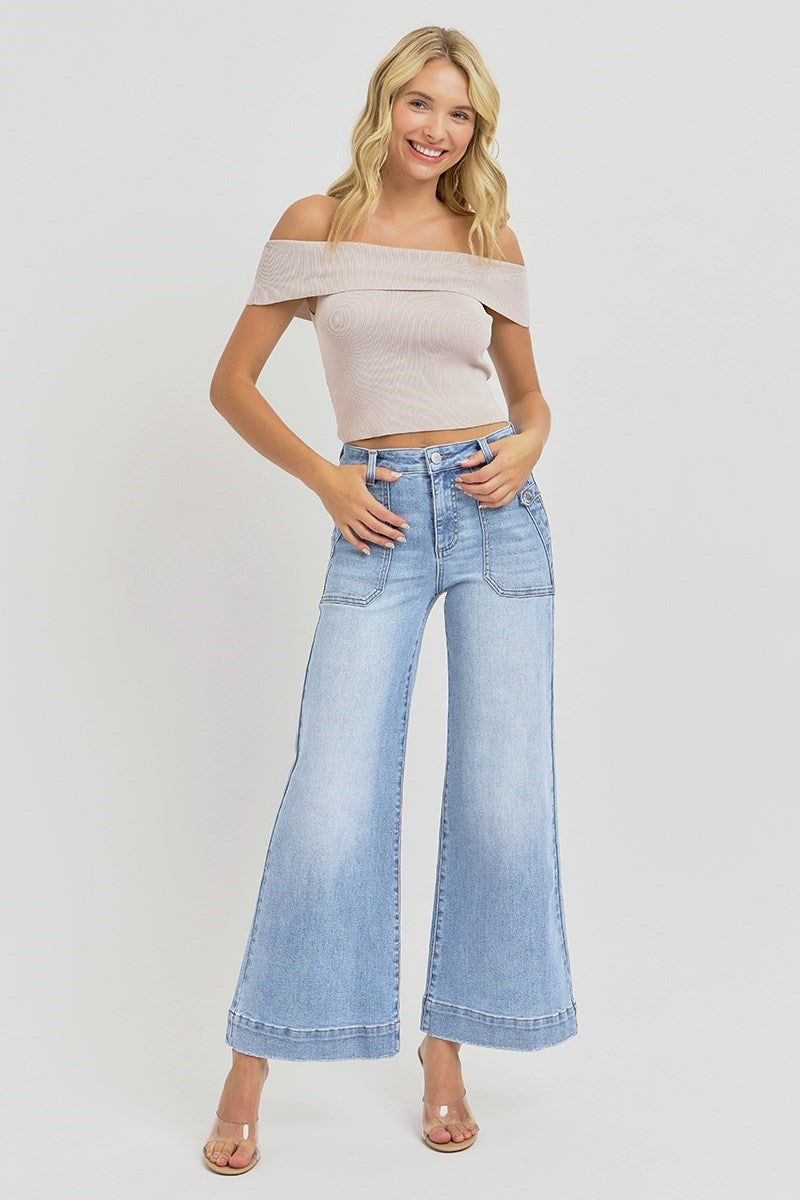 Motley High Rise Ankle Crop Wide Leg Jeans