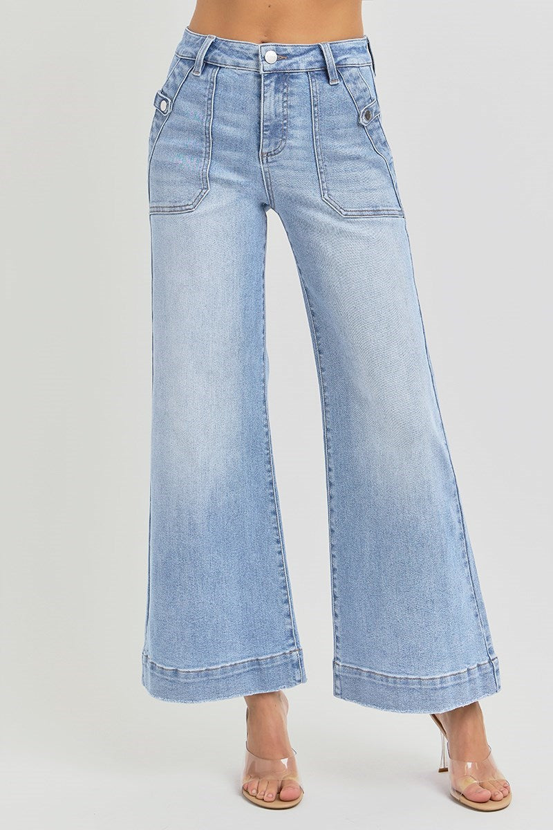 Motley High Rise Ankle Crop Wide Leg Jeans