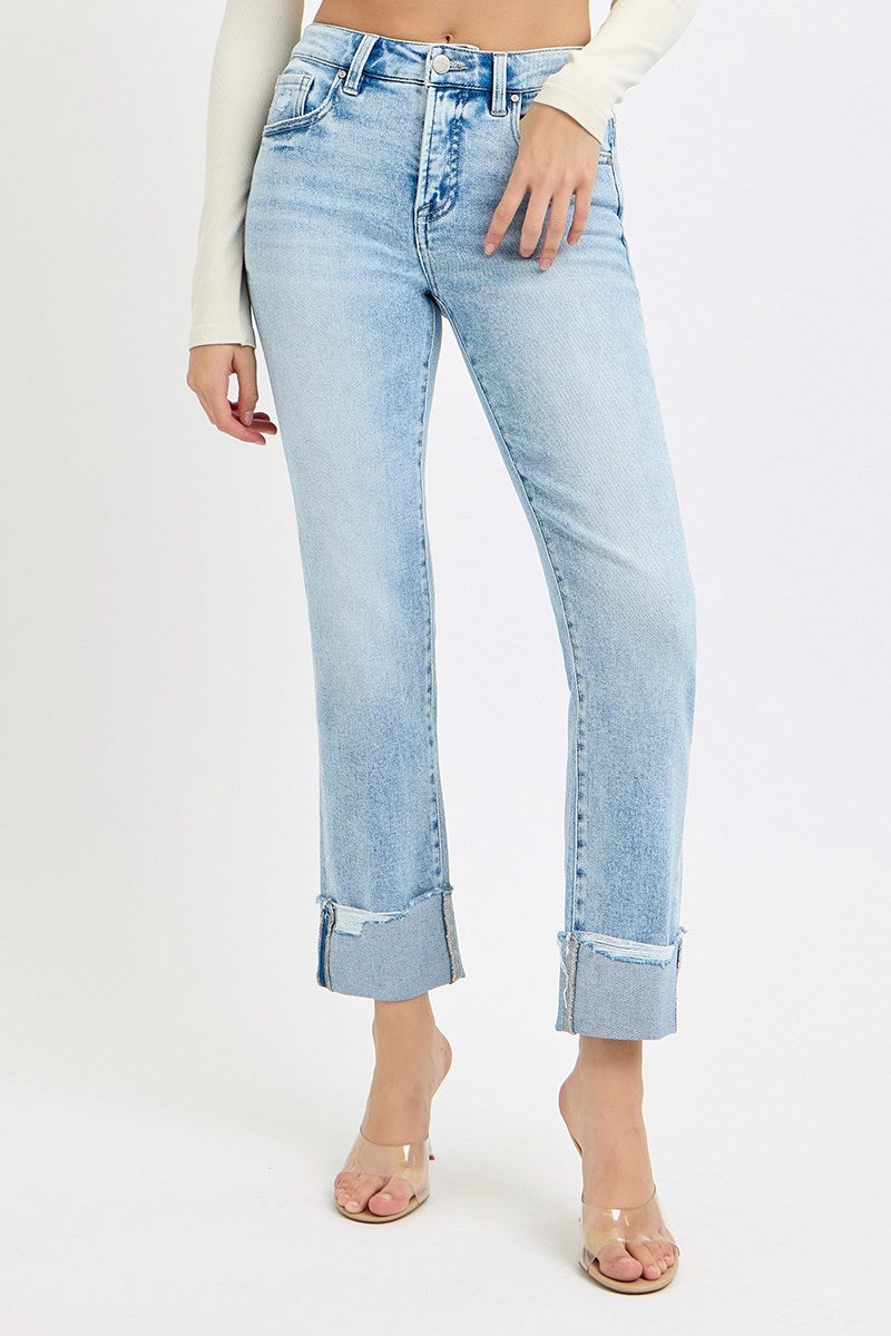 Footloose Tummy Control High Rise Cuffed Straight Leg Jeans