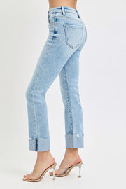 Footloose Tummy Control High Rise Cuffed Straight Leg Jeans