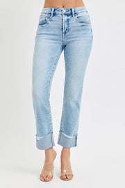 Footloose Tummy Control High Rise Cuffed Straight Leg Jeans